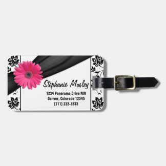 Rosa Gerbera Daisy Black White Damask Blommigt Bagagebricka