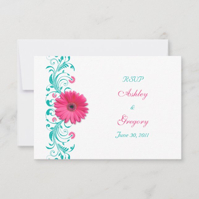 Rosa Gerbera Daisy Blommigt Reply Card OSA Kort (Framsida)