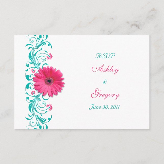 Rosa Gerbera Daisy Blommigt Reply Card OSA Kort (Framsida)