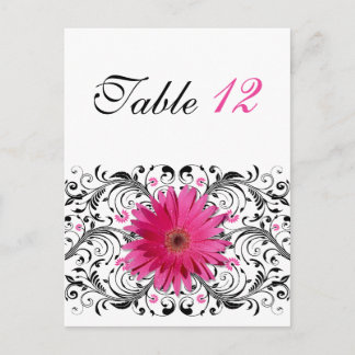 Rosa Gerbera Daisy Bröllop Bordsnummer Card