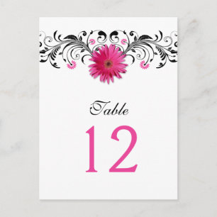 Rosa Gerbera Daisy Bröllop Bordsnummer Card