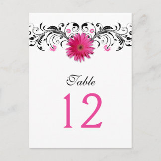 Rosa Gerbera Daisy Bröllop Bordsnummer Card