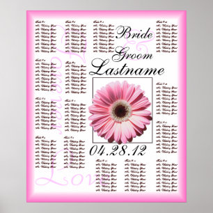 Rosa Gerbera Daisy Bröllop Guest Seittdiagram för Poster