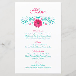 Rosa Gerbera Daisy Bröllop Menu Card