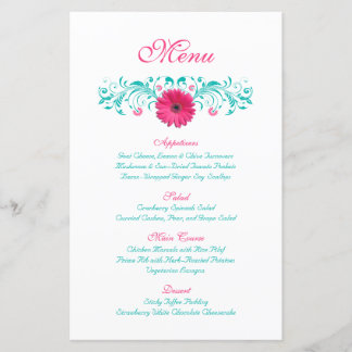 Rosa Gerbera Daisy Bröllop Menu Card