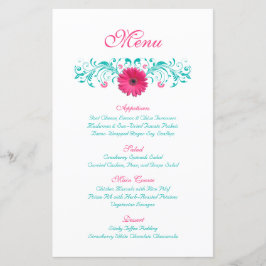 Rosa Gerbera Daisy Bröllop Menu Card
