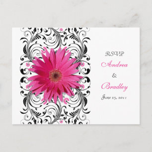 Rosa Gerbera Daisy Bröllop OSA Reply Postcard Inbjudan Vykort