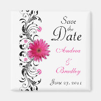 Rosa Gerbera Daisy Bröllop Save the Date Magnet