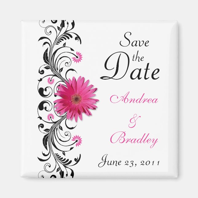 Rosa Gerbera Daisy Bröllop Save the Date Magnet (Framsidan)