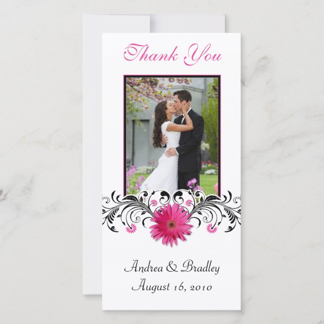 Rosa Gerbera Daisy Bröllop Tack fotokort Kort (Framsida)