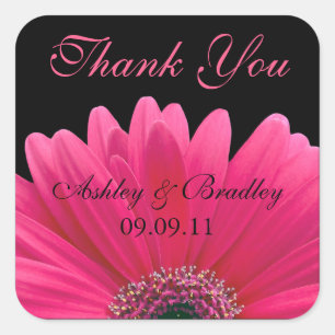 Rosa Gerbera Daisy Bröllop Tack Sticker Fyrkantigt Klistermärke