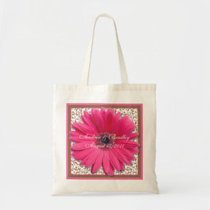 Rosa Gerbera Daisy Brown Bröllop Välkommen Bag Tygkasse