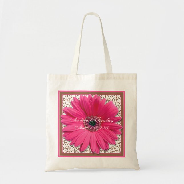 Rosa Gerbera Daisy Brown Bröllop Välkommen Bag Tygkasse (Framsidan)