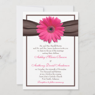 Rosa Gerbera Daisy Brown Ribbon Wedding bjudande i Inbjudningar