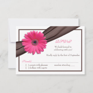 Rosa Gerbera Daisy Brun Band Bröllop Svarskort OSA Kort