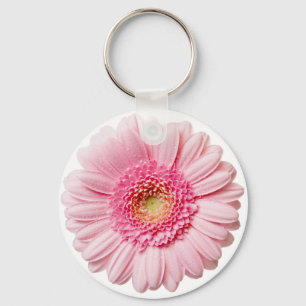 Rosa Gerbera Daisy Button Keychain Nyckelring