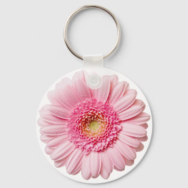 Rosa Gerbera Daisy Button Keychain Nyckelring (Framsida)