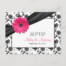 Rosa Gerbera Daisy Damask Wedding OSA Postcard Inbjudan Vykort