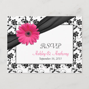 Rosa Gerbera Daisy Damask Wedding OSA Postcard Inbjudan Vykort