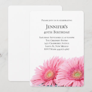 Rosa Gerbera Daisy Elegant Fotofödelsedag Inbjudningar