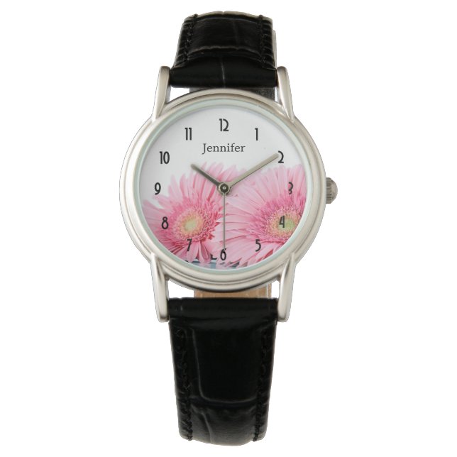 Rosa Gerbera Daisy Elegant Fotography Armbandsur (Framsida)