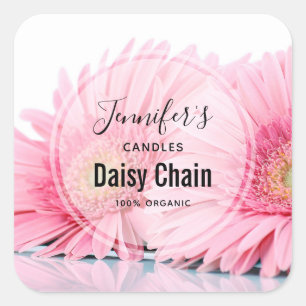 Rosa Gerbera Daisy Elegant Photo Candle Business Fyrkantigt Klistermärke