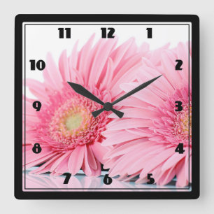 Rosa Gerbera Daisy Elegant Photo Fyrkantig Klocka