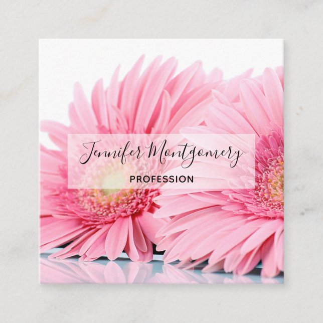 Rosa Gerbera Daisy Elegant Photo Fyrkantigt Visitkort (Framsida)