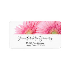 Rosa Gerbera Daisy Elegant Photo Label Adressetikett