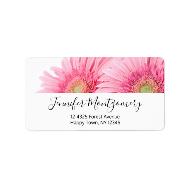 Rosa Gerbera Daisy Elegant Photo Label Adressetikett (Framsidan)