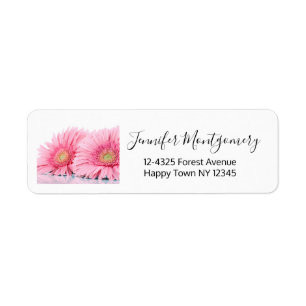 Rosa Gerbera Daisy Elegant Photo Returadress Etikett