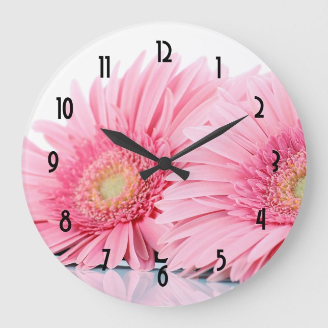 Rosa Gerbera Daisy Elegant Photo Stor Klocka (Framsida)