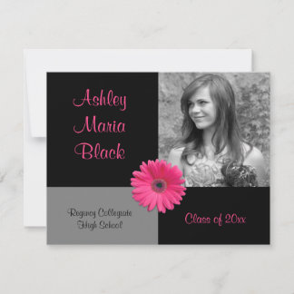 Rosa Gerbera Daisy Funky Photo Studenten Inbjudningar