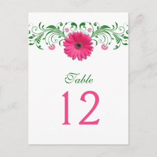Rosa Gerbera Daisy Grönt Blommigt Bordsnummer Card