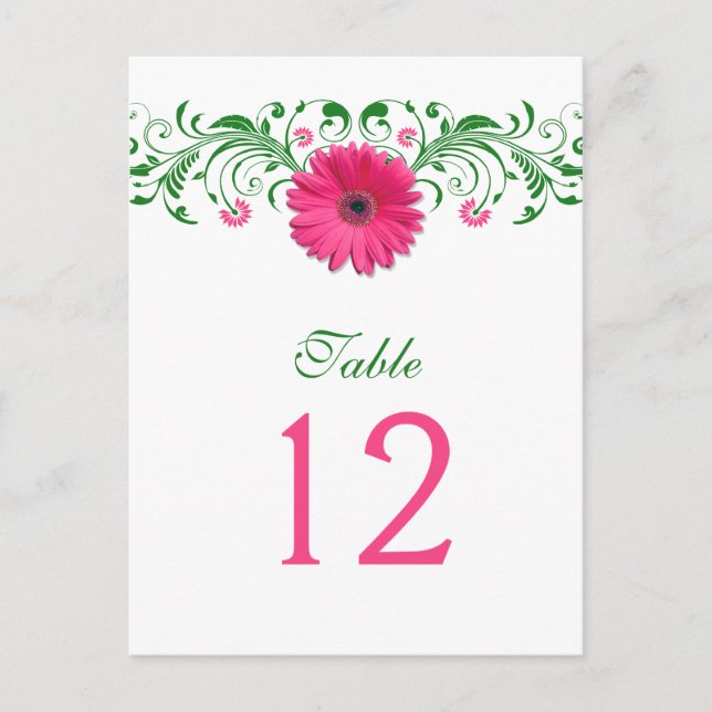 Rosa Gerbera Daisy Grönt Blommigt Bordsnummer Card (Framsida)