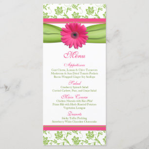 Rosa Gerbera Daisy Grönt Blommigt Bröllop Menu Meny