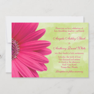 Rosa Gerbera Daisy Grönt bröllopsinbjudan Inbjudningar