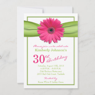 Rosa Gerbera Daisy Grönt Ribbon 30års födelsedag Inbjudningar