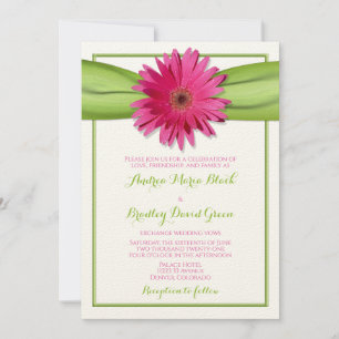 Rosa Gerbera Daisy Grönt Ribbon Bröllopsbjudan Inbjudningar