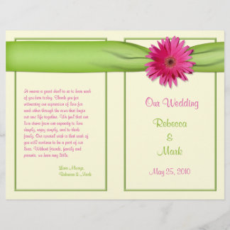 Rosa Gerbera Daisy Grönt Ribbon Bröllopsprogram