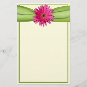 Rosa Gerbera Daisy Grönt Ribbon Stationery Brevpapper