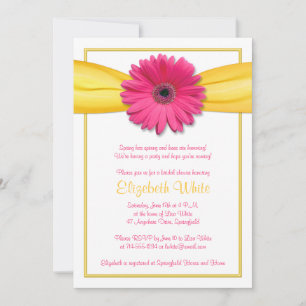 Rosa Gerbera Daisy Gult Ribbon Möhippa Inbjudningar
