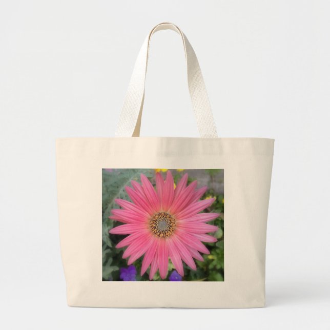 Rosa Gerbera Daisy Jumbo Tote Jumbo Tygkasse (Framsidan)