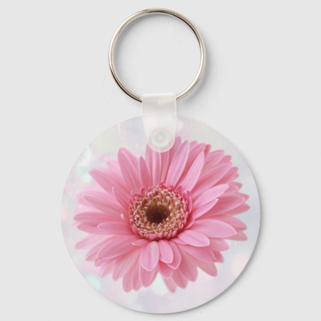 Rosa Gerbera daisy Keychain Nyckelring (Framsida)