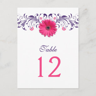 Rosa Gerbera Daisy Lila Blommigt Bordsnummer Card
