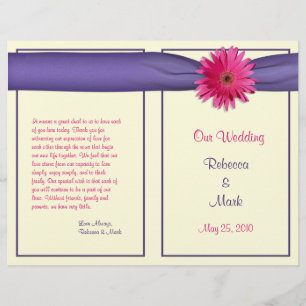Rosa Gerbera Daisy Lila Ribbon Bröllopsprogram