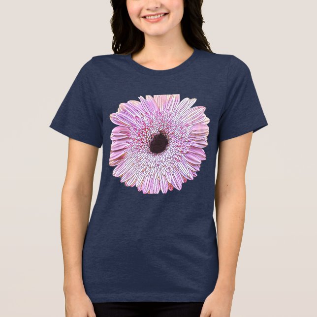 Rosa Gerbera Daisy Marinblå T-Shirt (Framsida)