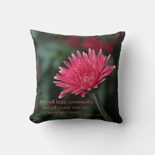 Rosa Gerbera Daisy med bibelvers från Psaltaren 71 Kudde (Framsida)