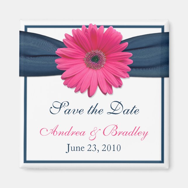 Rosa Gerbera Daisy Monogram Bröllop Magnet (Framsidan)