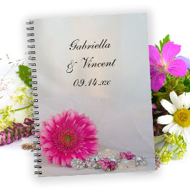 Rosa Gerbera Daisy och Diamond Buttons Bröllop Anteckningsbok